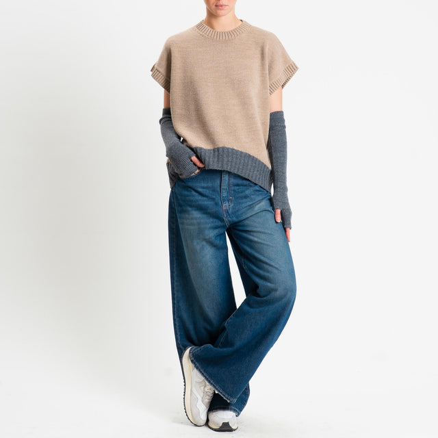 Tensione in-Gilet stondato con manicotti misto lana - taupe/charcoal