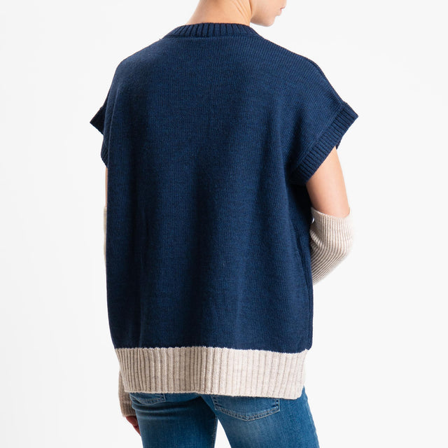 Tensione in-Gilet stondato con manicotti misto lana - blu/casha