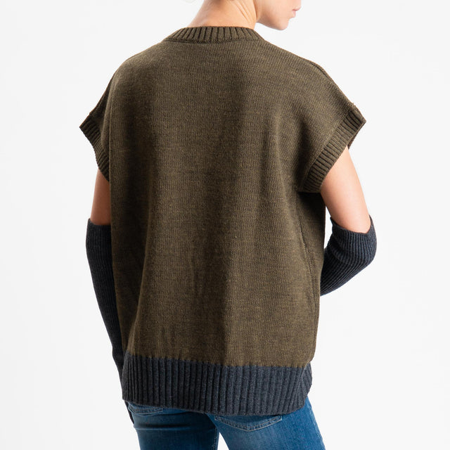 Tensione in-Gilet stondato con manicotti misto lana - green/charcoal