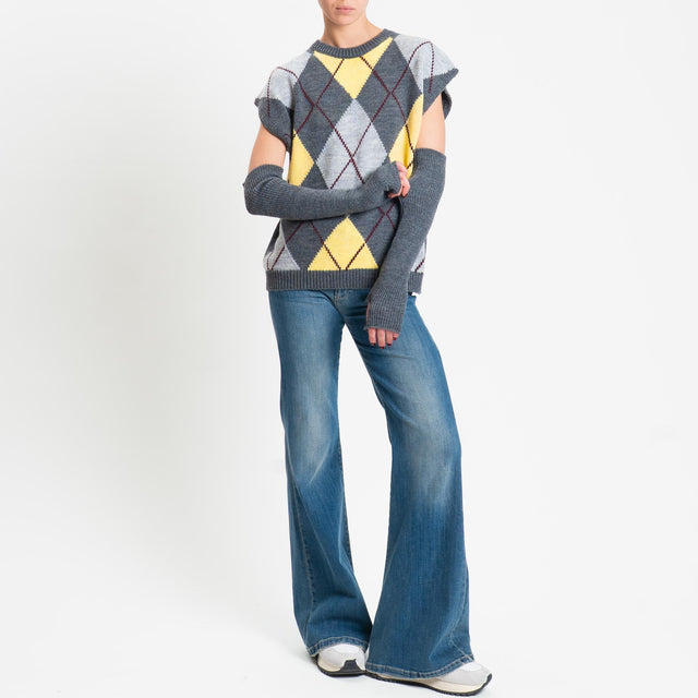 Tensione in-Maglia smanicata rombi argyle con manicotti - antracite/giallo/perla