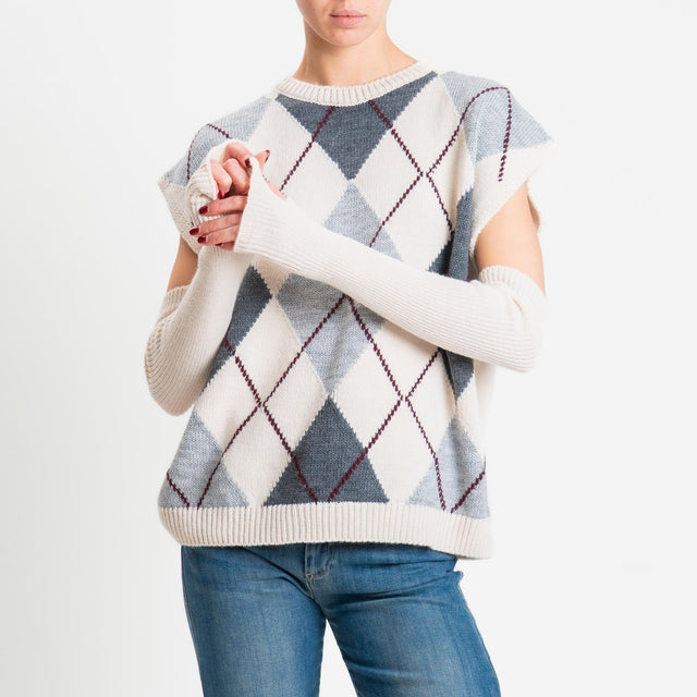 Tensione in-Maglia smanicata rombi argyle con manicotti - off white/antracite/perla