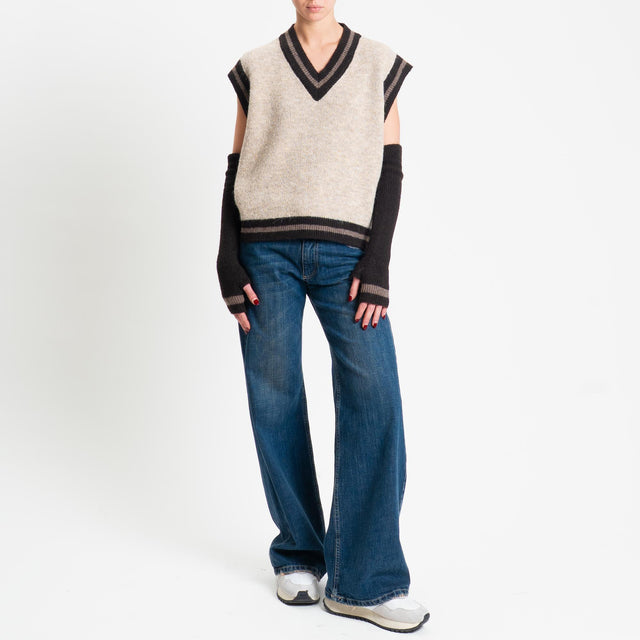 Tensione in-Gilet a v con manicotti misto lana - beige/moro/tortora