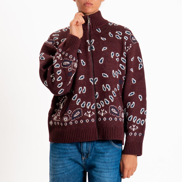 Tensione in-Bomber misto alpaca fantasia bandana - bordeaux/blu/panna