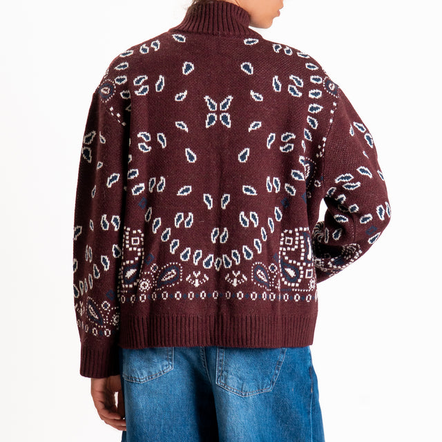 Tensione in-Bomber misto alpaca fantasia bandana - bordeaux/blu/panna