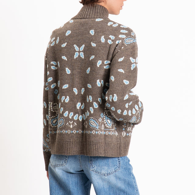 Tensione in-Bomber misto alpaca fantasia bandana - fango/panna/azzurro