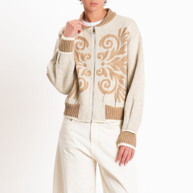 Tensione in-Bomber misto lana fantasia arabesque - panna/cammello