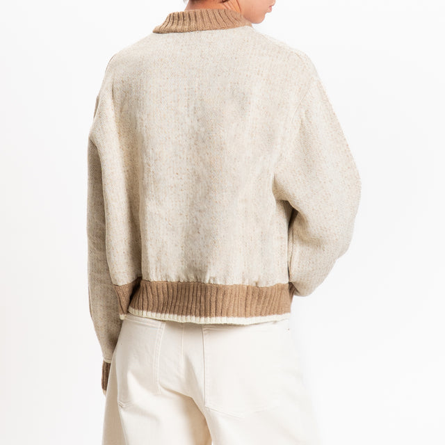 Tensione in-Bomber misto lana fantasia arabesque - panna/cammello
