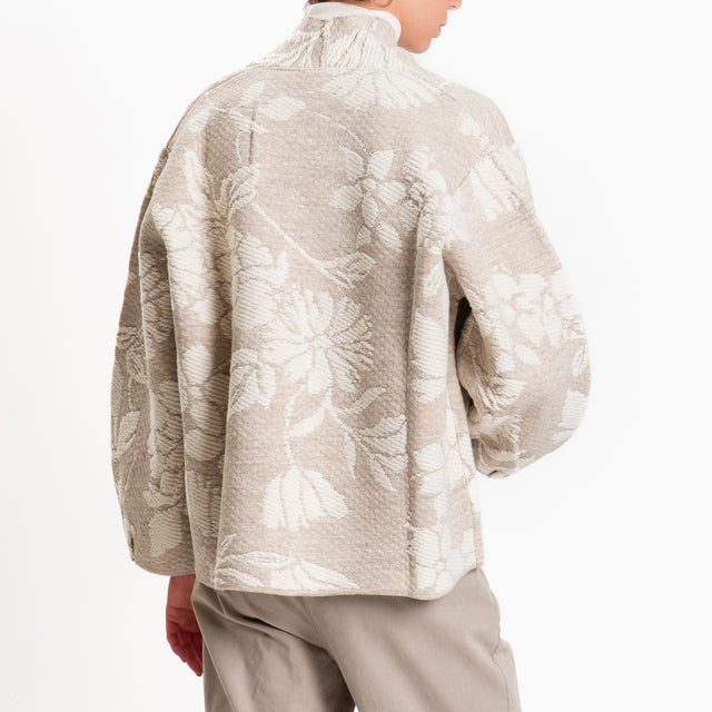 Tensione in-Cardigan fiori misto alpaca - panna/mastice