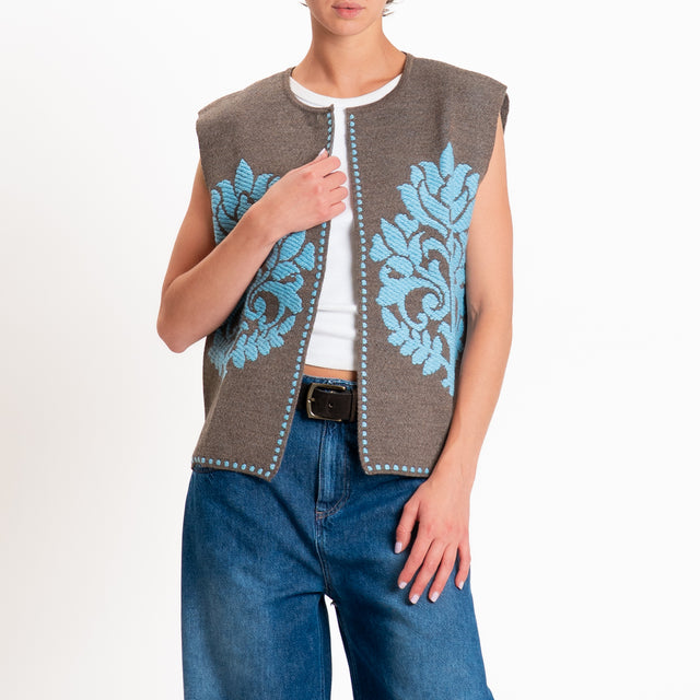 Tensione in-Gilet misto alpaca fantasia arabesque - fango/azzurro