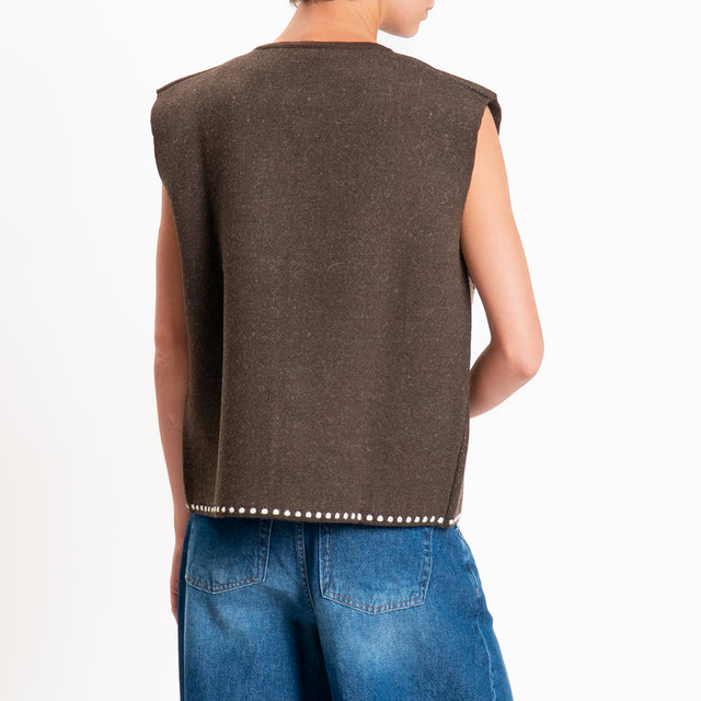 Tensione in-Gilet misto alpaca fantasia arabesque - Moro/panna