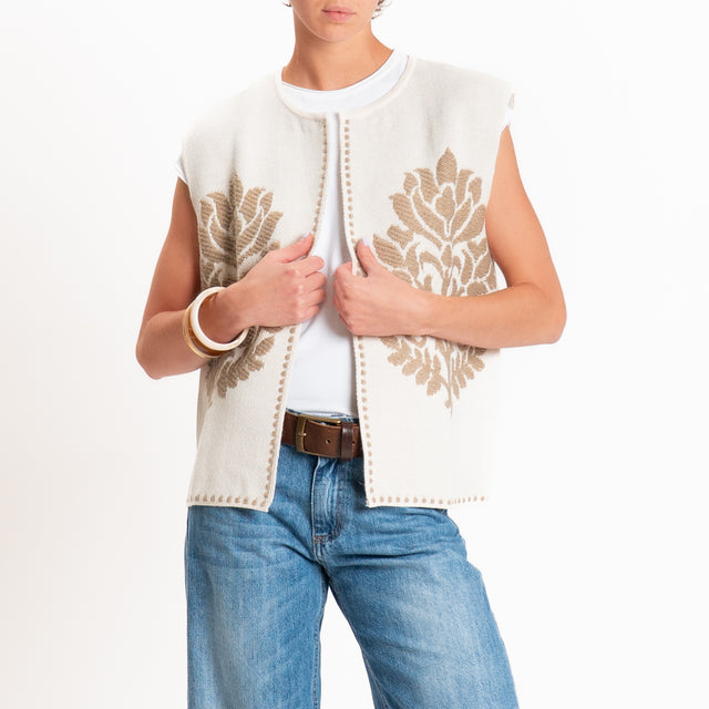 Tensione in-Gilet misto alpaca fantasia arabesque - panna/cammello