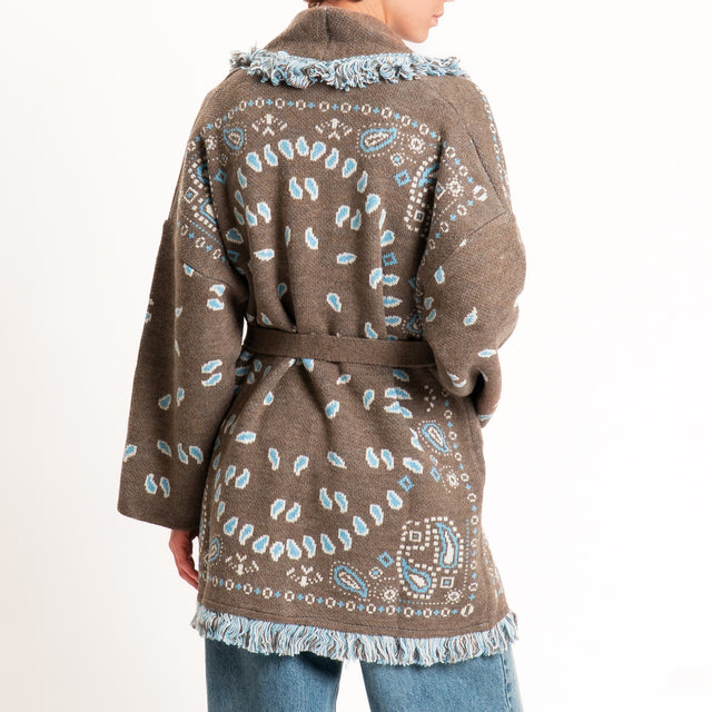 Tensione in-Cardigan misto alpaca fantasia bandana - fango/panna/azzurro