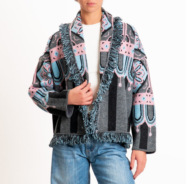 Tensione in-Cardigan jacquard misto alpaca con fra - antracite/nero/rosa