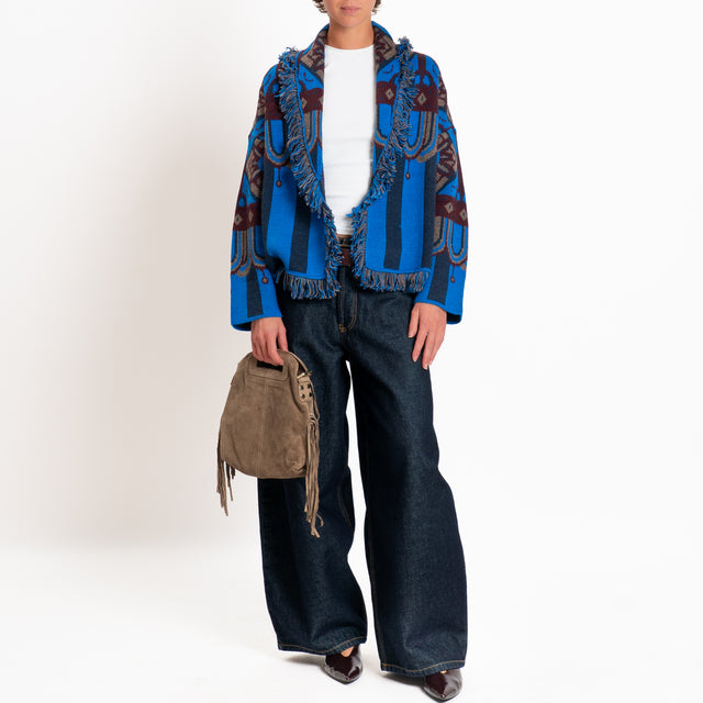 Tensione in-Cardigan jacquard misto alpaca con frange - moro/blu/royal