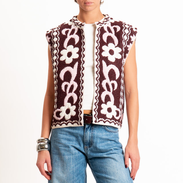 Tensione in-Gilet misto alpaca fantasia floreale - bordeaux/rosa/panna