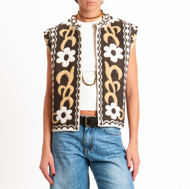 Tensione in-Gilet misto alpaca fantasia floreale - moro/camel/panna