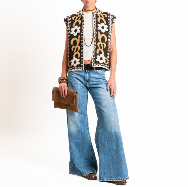 Tensione in-Gilet misto alpaca fantasia floreale - moro/camel/panna