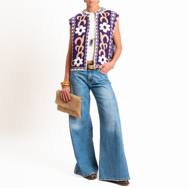 Tensione in-Gilet misto alpaca fantasia floreale - viola/cammello/panna