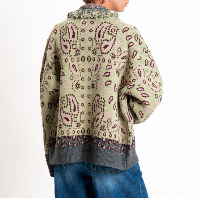 Tensione in-Cardigan fantasia bandana misto alpaca - moro/salvia/grigio