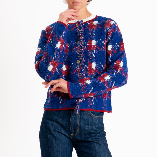 Tensione in-Cardigan scozzese con frange - royal/rosso