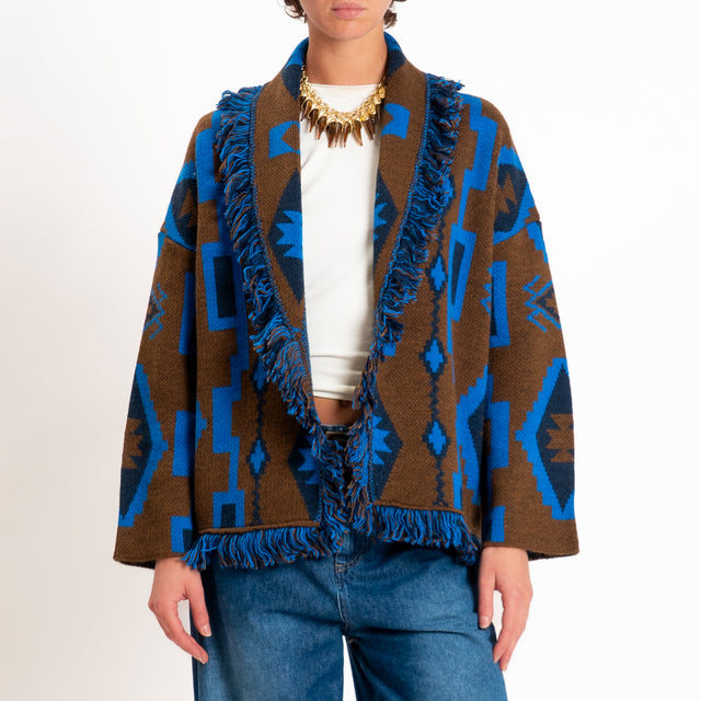 Tensione in-Cardigan fantasia etnico misto alpaca - moro/royal/blu
