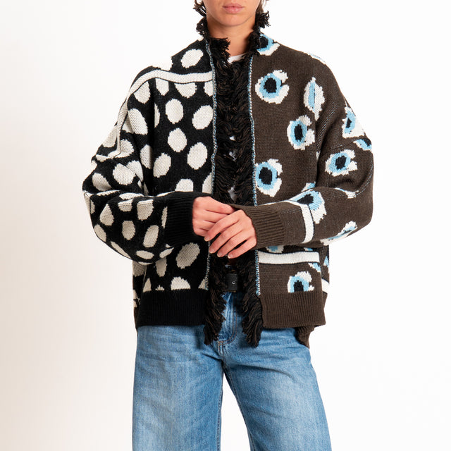 Tensione in-Cardigan maxi pois misto alpaca - moro/nero/panna