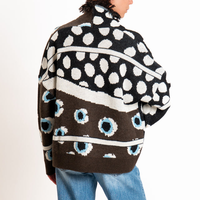 Tensione in-Cardigan maxi pois misto alpaca - moro/nero/panna