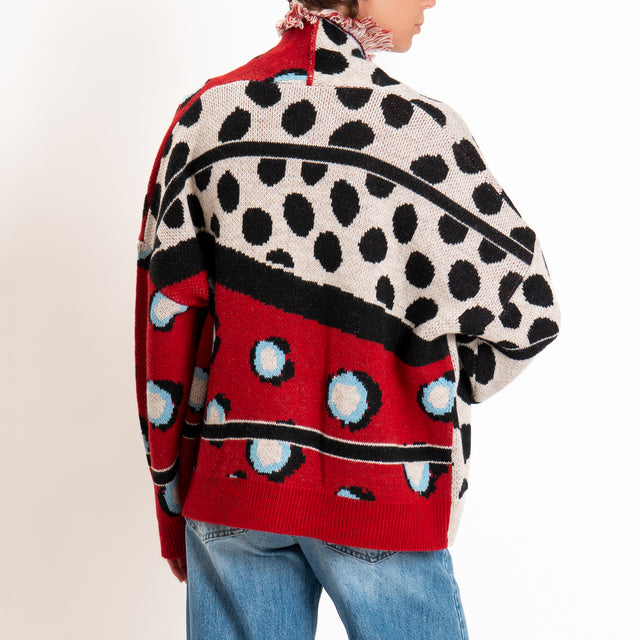 Tensione in-Cardigan maxi pois misto alpaca - panna/rosso/nero
