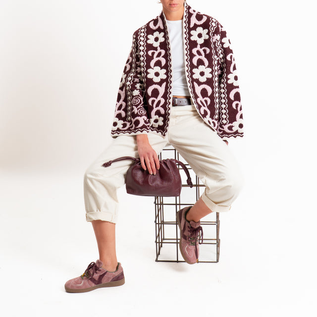 Tensione in-Cardigan misto alpaca fantasia floreal - bordeaux/rosa/panna