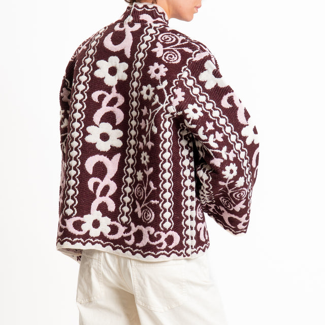 Tensione in-Cardigan misto alpaca fantasia floreal - bordeaux/rosa/panna
