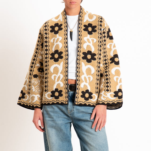 Tensione in-Cardigan misto alpaca fantasia floreal - cammello/beige/moro