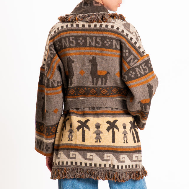 Tensione in-Cardigan fantasia misto alpaca - fango/moro/cuoio