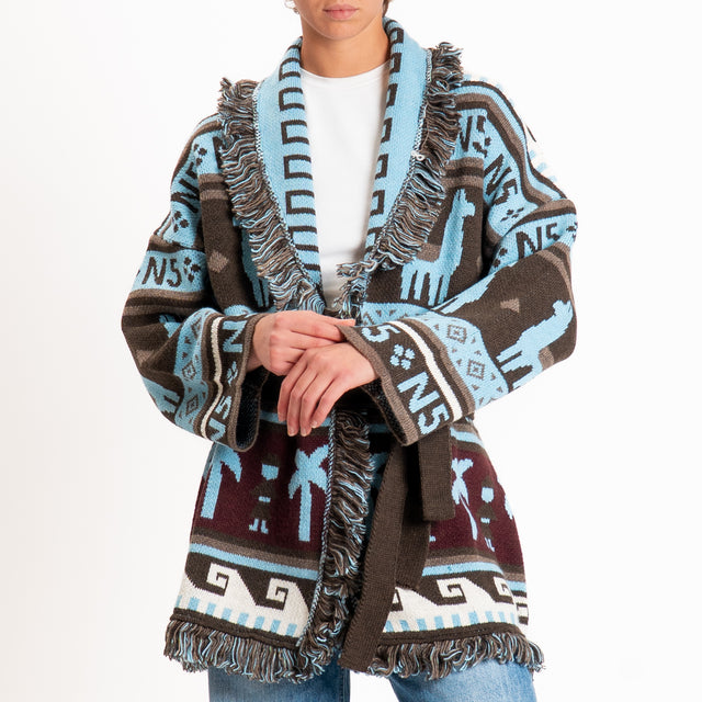 Tensione in-Cardigan fantasia misto alpaca - moro/azzurro/fango