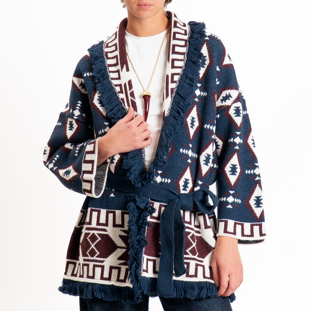 Tensione in-Cardigan misto alpaca fantasia geometrica - blu/vino/panna