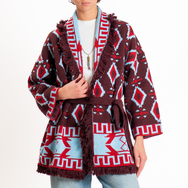Tensione in-Cardigan misto alpaca fantasia geometr - bordeaux/azzurro/red