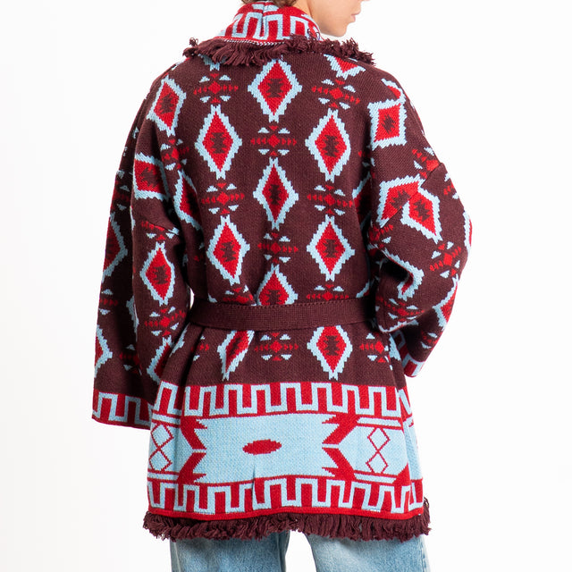 Tensione in-Cardigan misto alpaca fantasia geometr - bordeaux/azzurro/red
