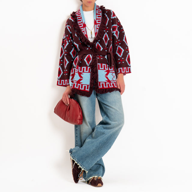 Tensione in-Cardigan misto alpaca fantasia geometr - bordeaux/azzurro/red