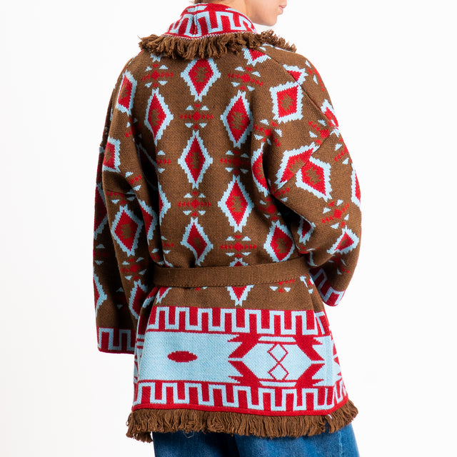 Tensione in-Cardigan misto alpaca fantasia geometrica - moro/azzurro/red