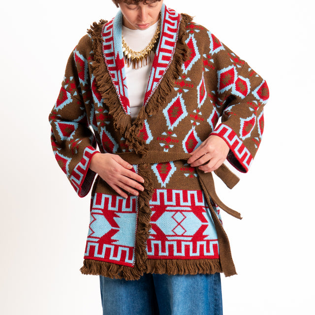Tensione in-Cardigan misto alpaca fantasia geometrica - moro/azzurro/red