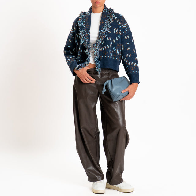 Tensione in-Cardigan fantasia bandana misto alpaca - blu/azzurro/moro