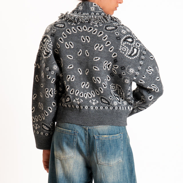 Tensione in-Cardigan fantasia bandana misto alpaca - grigio/nero/panna
