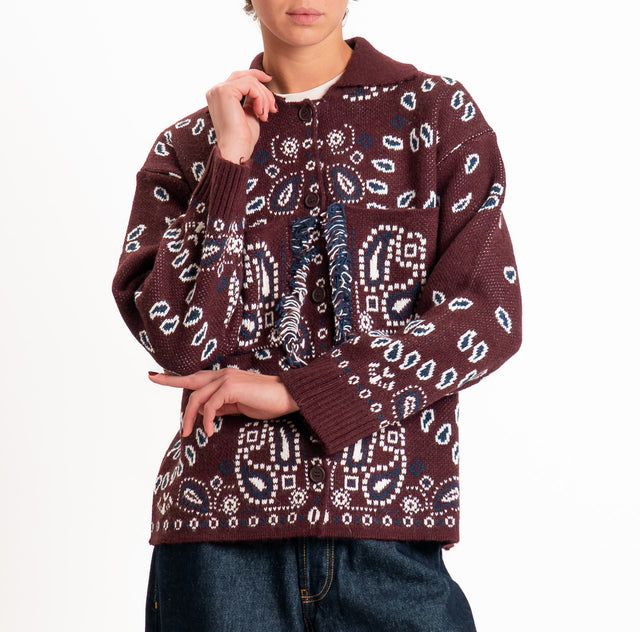 Tensione in-Giacca in maglia fantasia paisley - bordeaux/blu