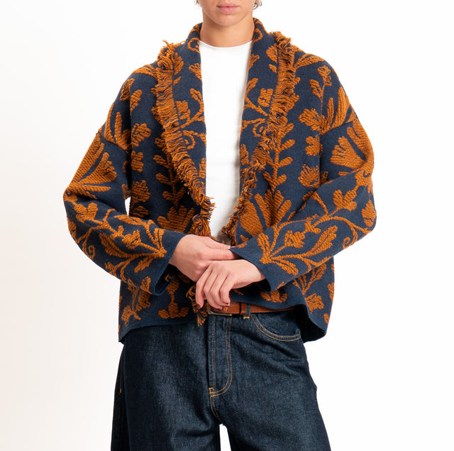 Tensione in-Cardigan jacquard misto alpaca - blu/cuoio