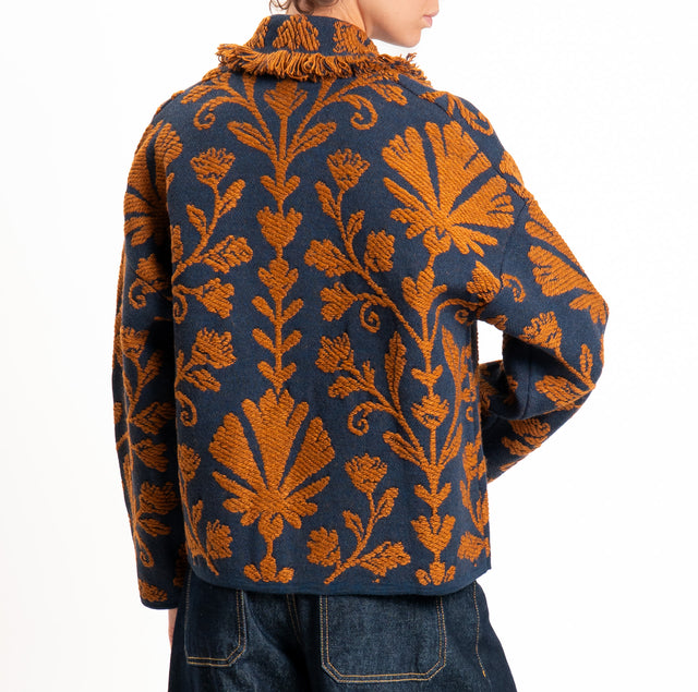 Tensione in-Cardigan jacquard misto alpaca - blu/cuoio