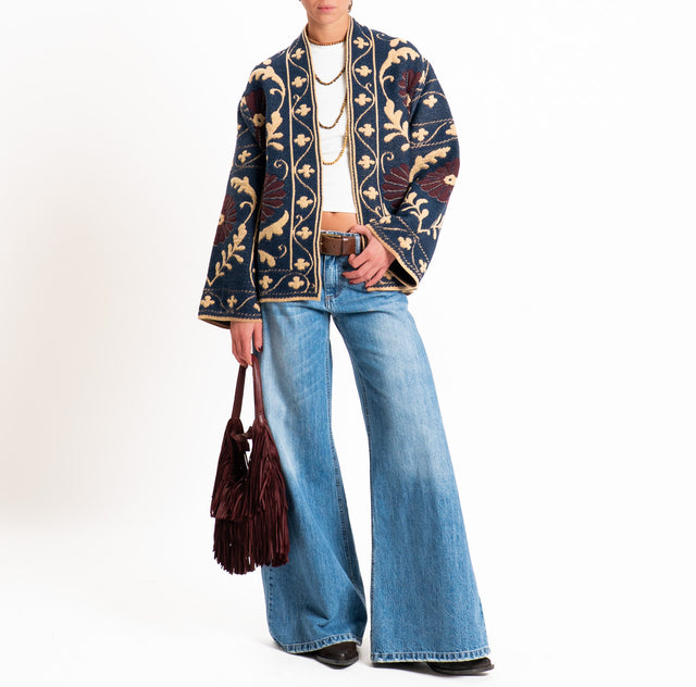 Tensione in-Cardigan jacquard misto alpaca - blu/camel/bordeaux