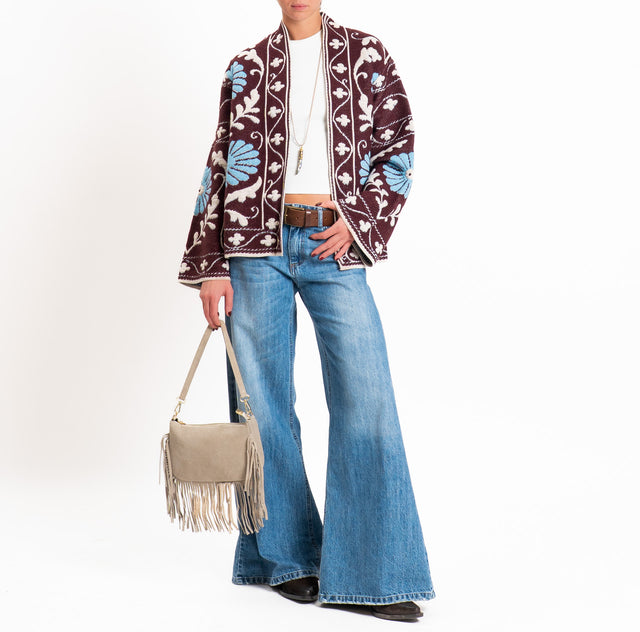 Tensione in-Cardigan jacquard misto alpaca - bordeaux/sand/azzurro