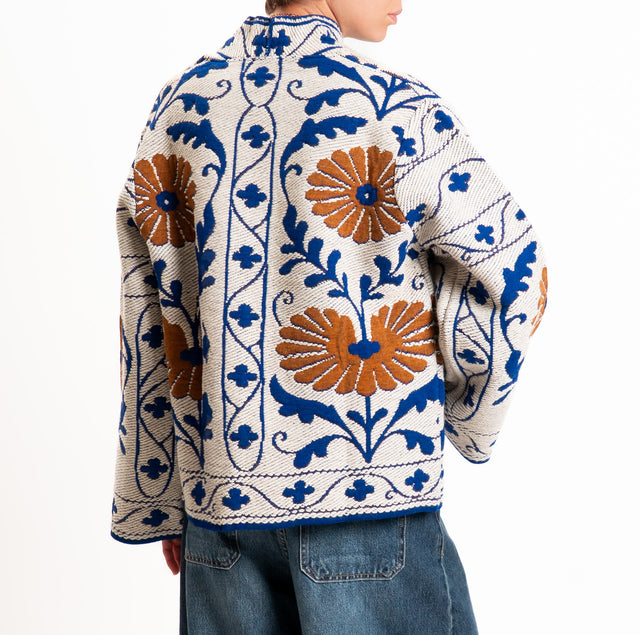 Tensione in-Cardigan jacquard misto alpaca - casha/bluette/cuoio