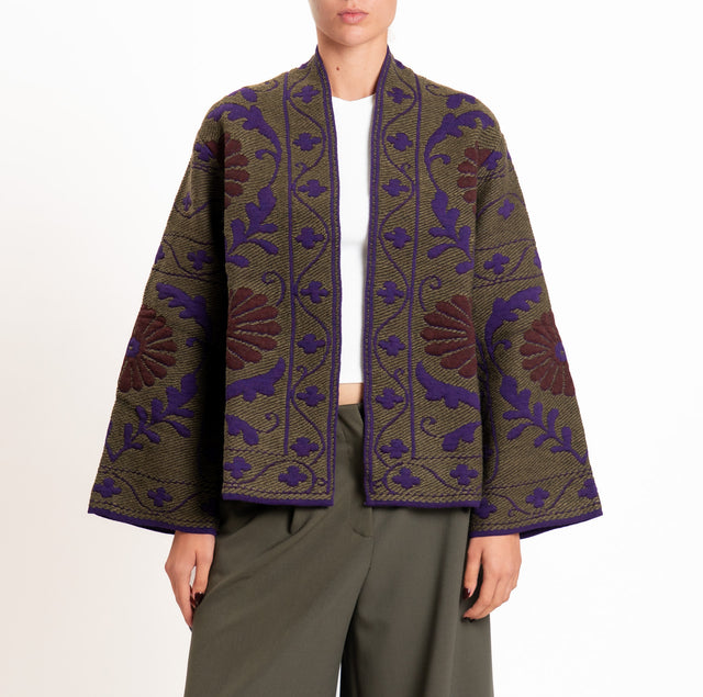 Tensione in-Cardigan jacquard misto alpaca - militare/viola/moro