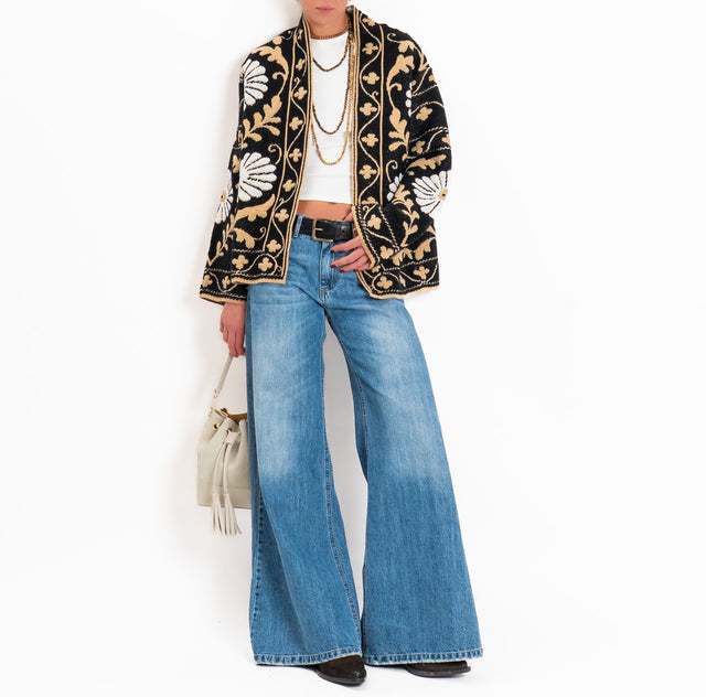 Tensione in-Cardigan jacquard misto alpaca - nero/camel/panna