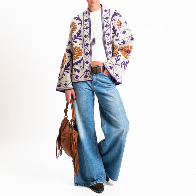 Tensione in-Cardigan jacquard misto alpaca - sand/viola/cuoio